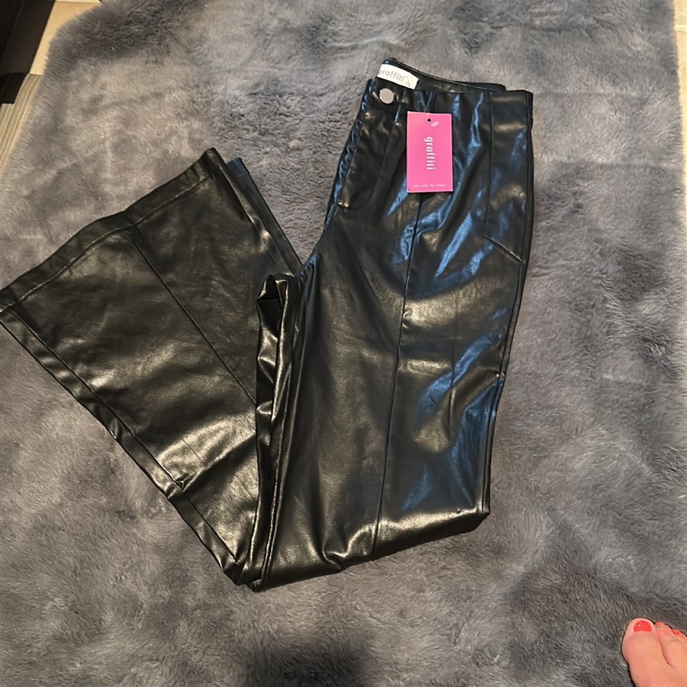 Leather Flare Black Pants.New with tags. Size Small